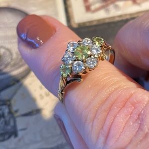 9 ct Solid Gold Peridot and CZ ring 7.5